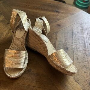 J. Crew | Gold Espadrille Wedges with Ankle Strap